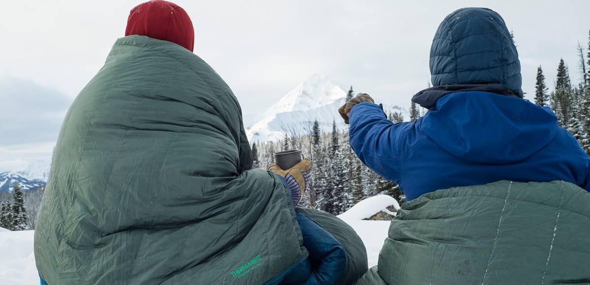 winter camping with friends