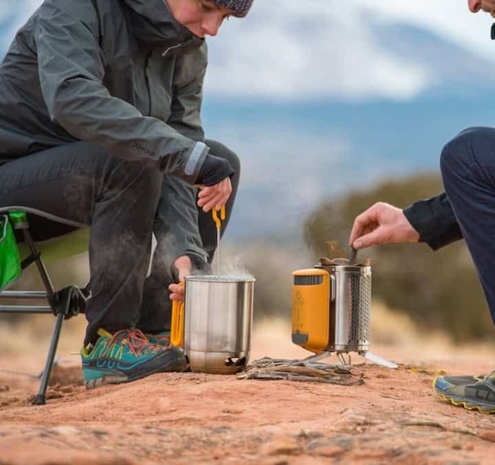 Example of camping coffee making with a french press