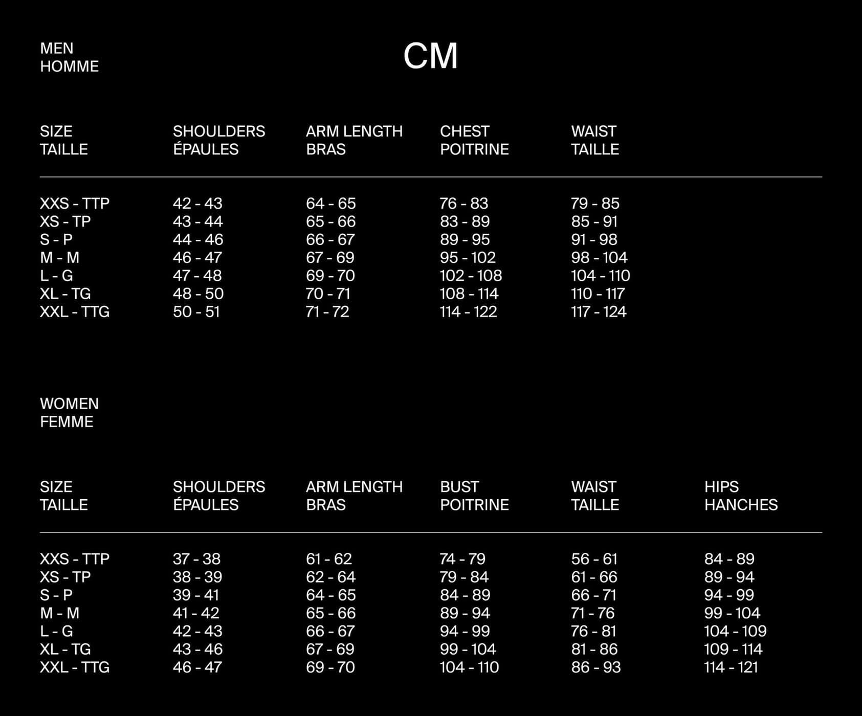 Size Chart Quartz Co.